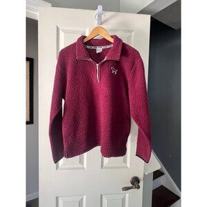 Victoria’s Secret PINK Womens Medium Sherpa Quarter Zip Pullover Burgundy Cozy
